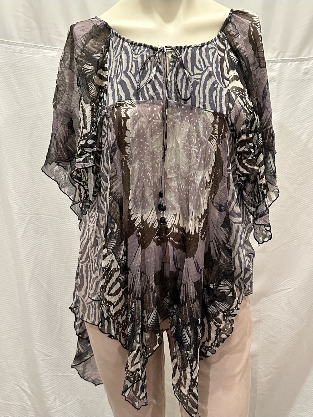 100% Silk Guess by Marciano Sheer Printed Tunic